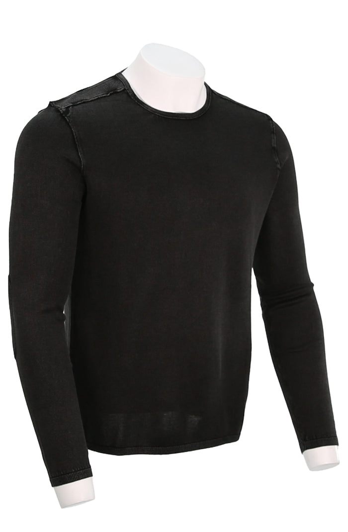 John Varvatos Walter L/S Crew Neck For Men In Black Angled View WALTER