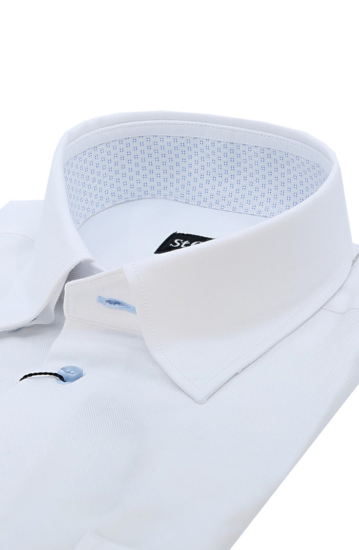 St. Croix Men's Long Sleeve Solid Twill Shirt with Trim In White Close Up 8544