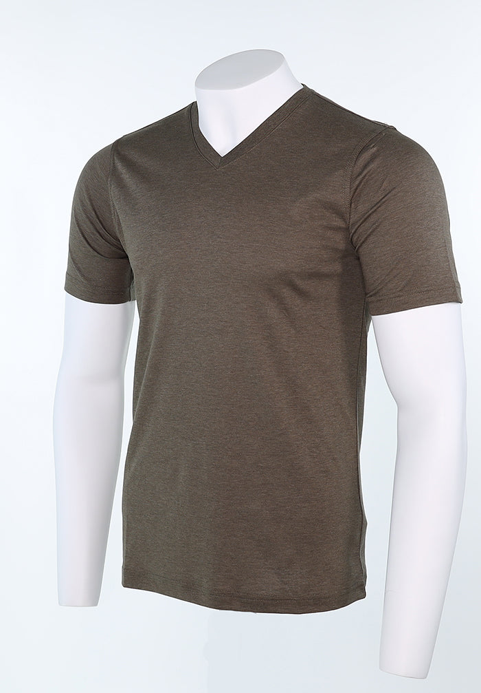 Raffi Aqua Cotton Noah V-Neck Tee in Army – view 4 #Color_Army