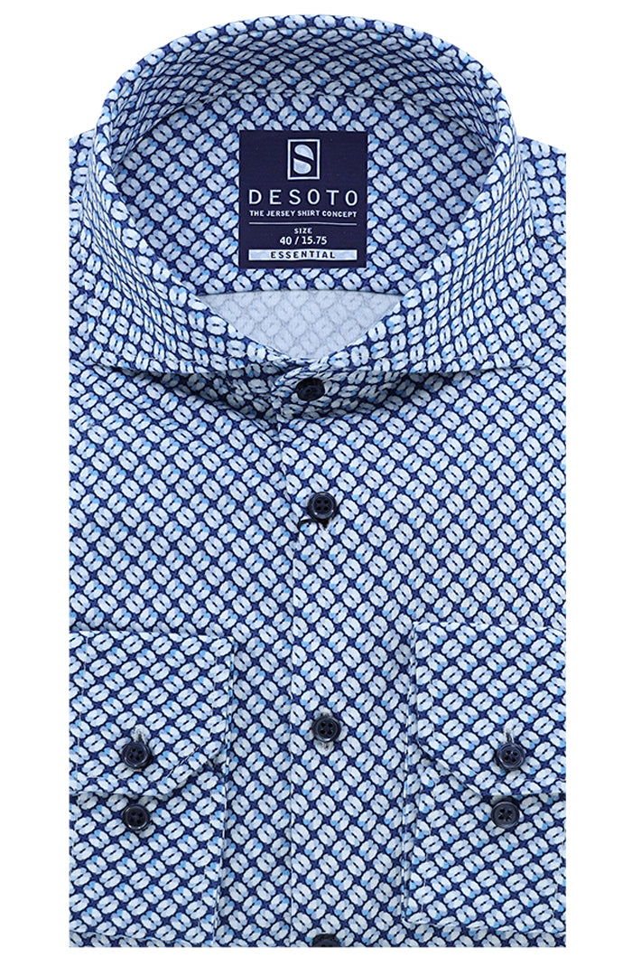 Desoto Jersey Concept Men’s Long Sleeve Shirt in Blue Cotton – Mondo Uomo