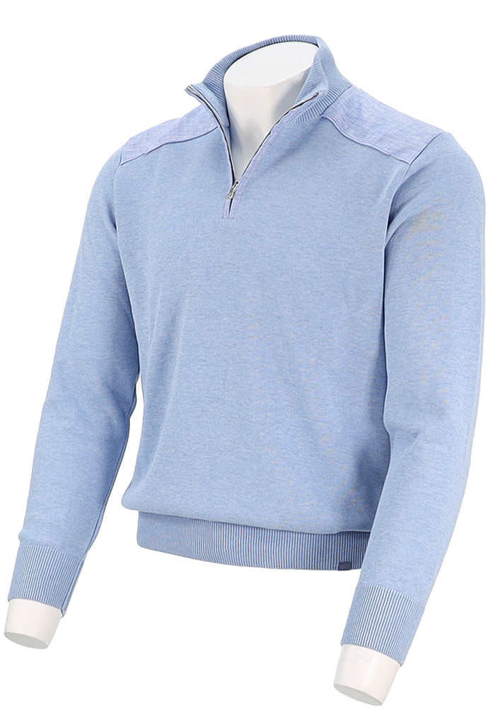 PAUL & SHARK Men's Linen Detail Fresco Cotton Half Zip Sweater In Light Blue Angled View - Mondo Uomo