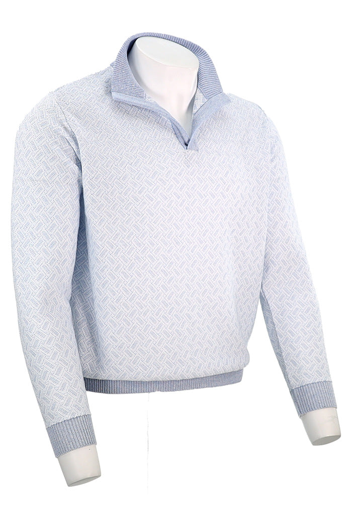 St. Croix Men's Crystal Linen Open Mock In Sky Blue Angled View 4266