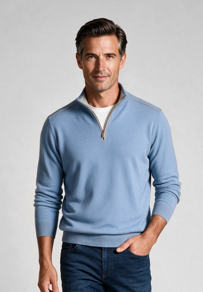 Paul & Shark Leather Trim Cashmere Half Zip Sweater — model detail