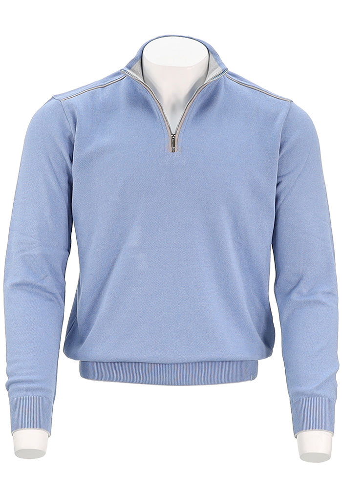 PAUL & SHARK Men's Leather Trim Cotton & Cashmere Half Zip Sweater In Light Blue - Mondo Uomo