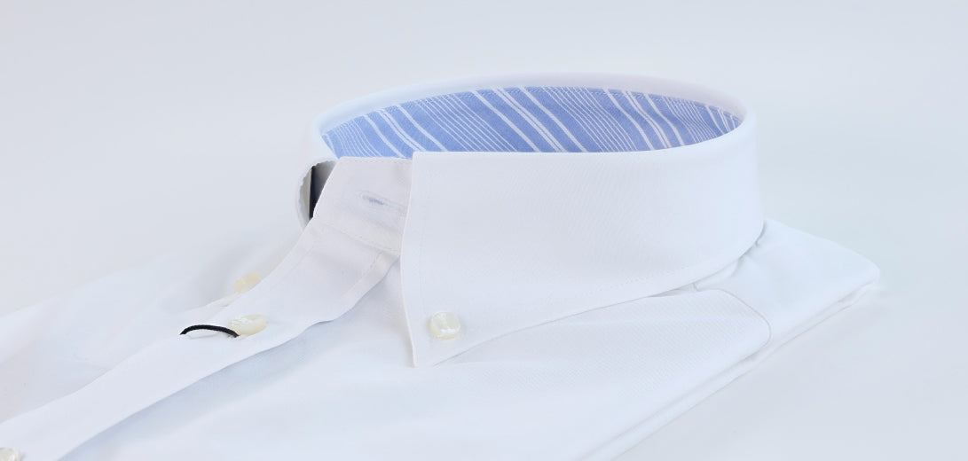 Close-up of Paul & Shark White Button Down Shirt with Blue Contrast Collar and Cuff Trim 24413196