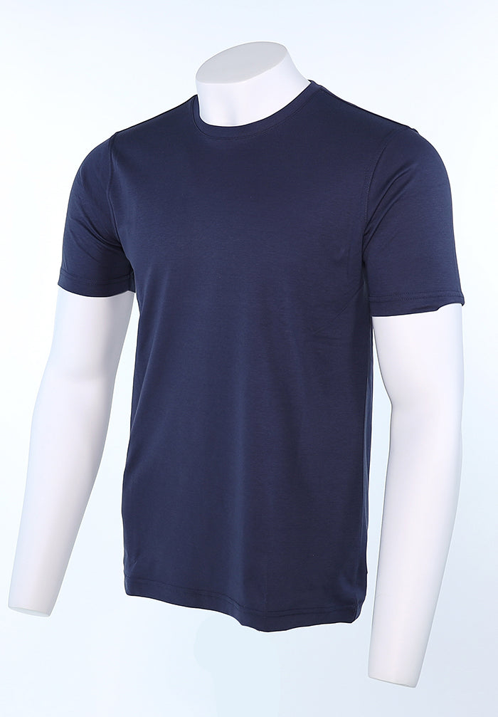 Raffi Aqua Cotton Lafayette Crew Neck Tee in Midnight – view 2 #Color_Midnight