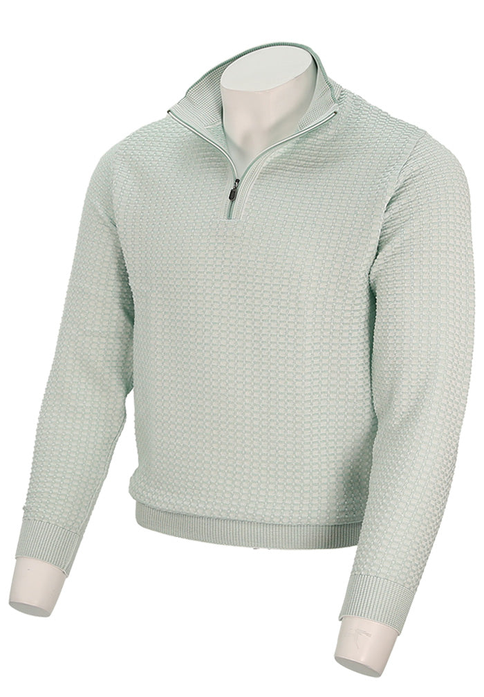 St. Croix Two Tone Texture Zip Mock For Men In Meadow Green Angled View - Mondo Uomo