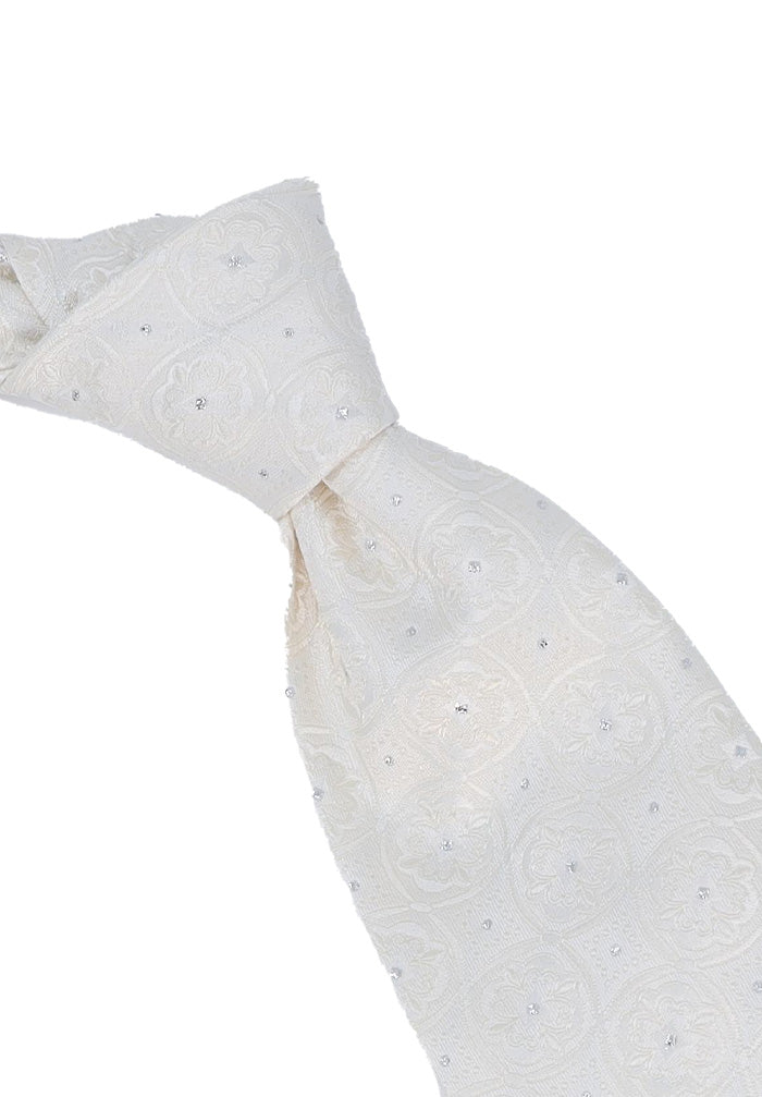 Italo Ferretti Men's Tie In Refined Ivory Medallion Pattern Close Up