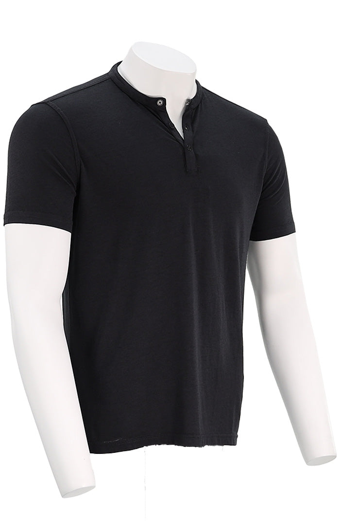 John Varvatos Duke Men’s Black Short Sleeve Henley Shirt Side View Duke