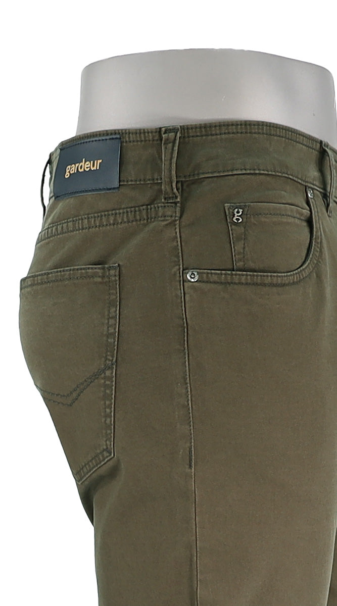 Gardeur Bill Men’s Solid Cotton Pants in Olive Green Close Up