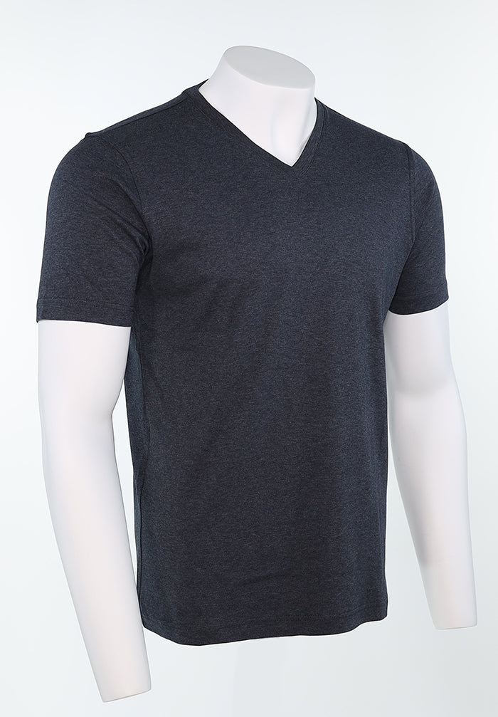 Raffi Aqua Cotton Noah V-Neck Tee in Carbon – view 3 #Color_Carbon