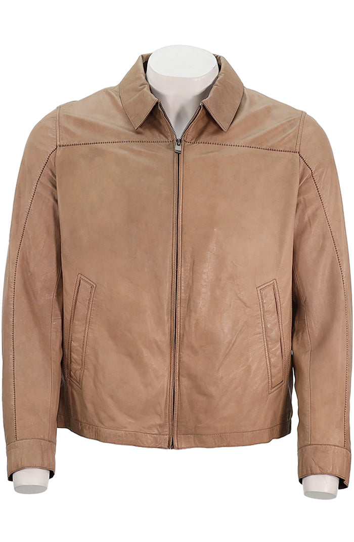 Marcello Sandstone Leather Jacket For Men In Sandstone Beige - Mondo Uomo