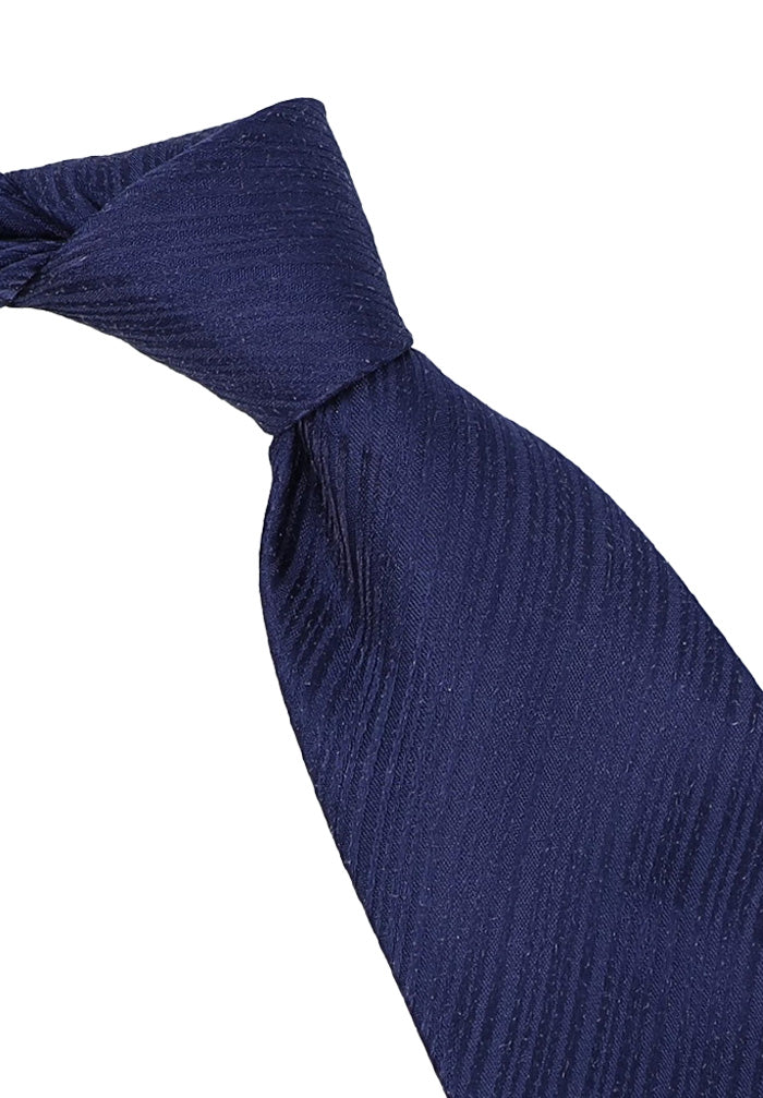 Italo Ferretti Men's Tie With Classic Diagonal Ribbed Texture in Deep Navy Close Up