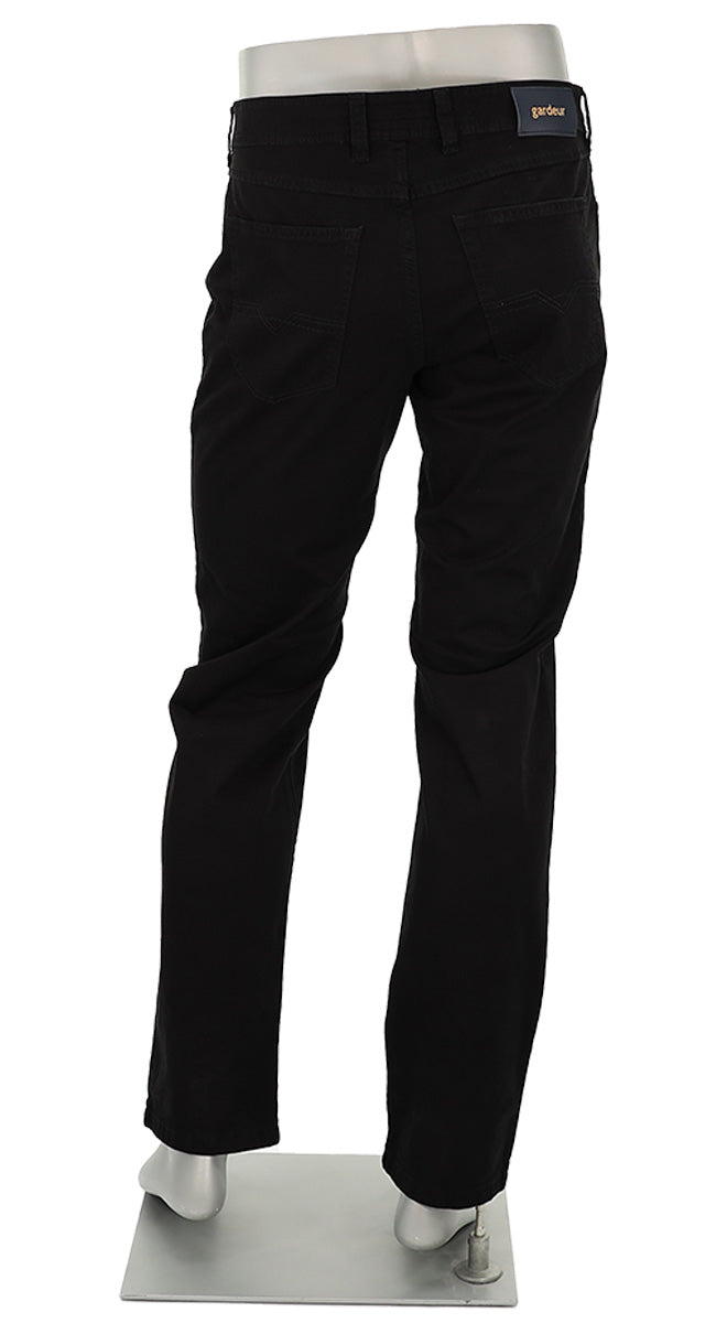 Gardeur Men’s Nevio Regular Fit Solid Black Cotton Pants with Straight Leg Back View N-418861