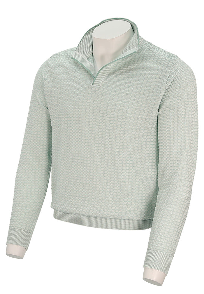 St Croix Men's Two Tone Texture Open Mock In Meadow Green Angled View - Mondo Uomo