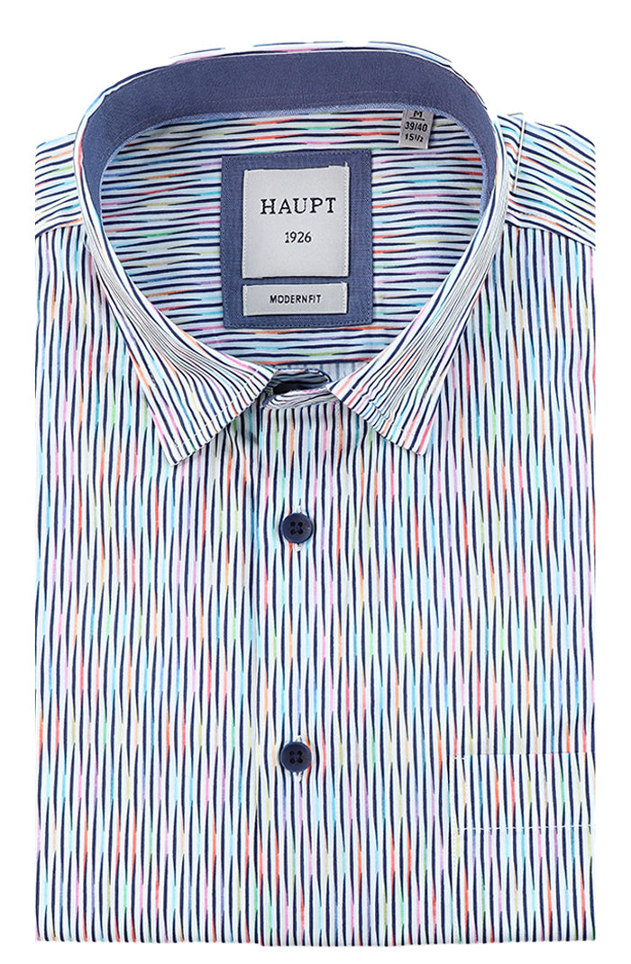 Haupt Short Sleeve Men’s Button Down Shirt with Multi-Color Striped Cotton – Mondo Uomo