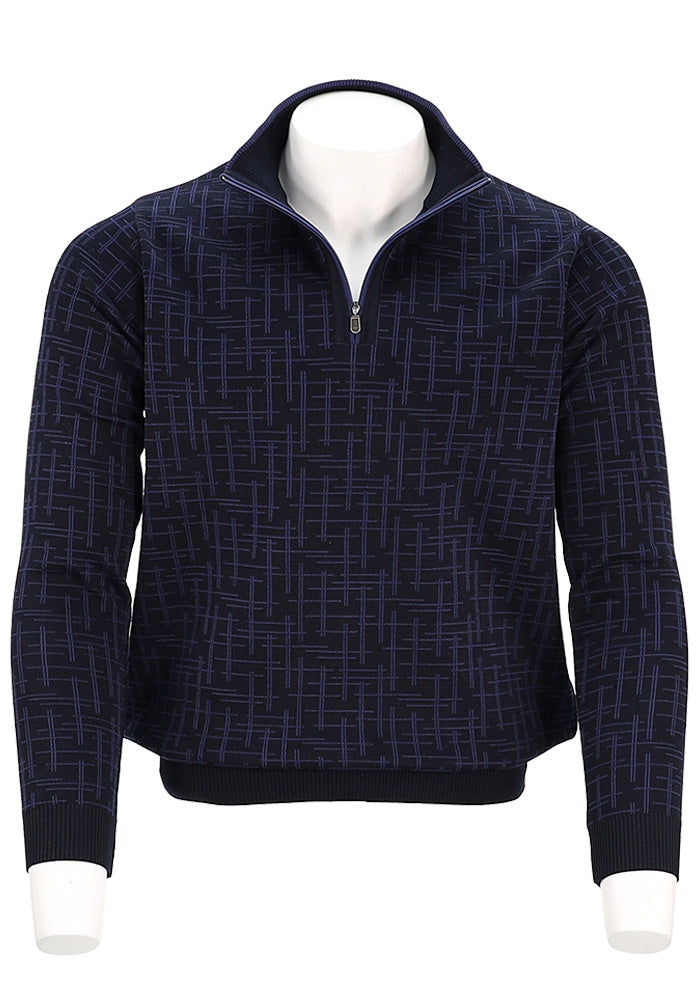 St. Croix Men's Long Sleeve Cross Hatch Zip Mock Sweater In Deep Navy - Mondo Uomo