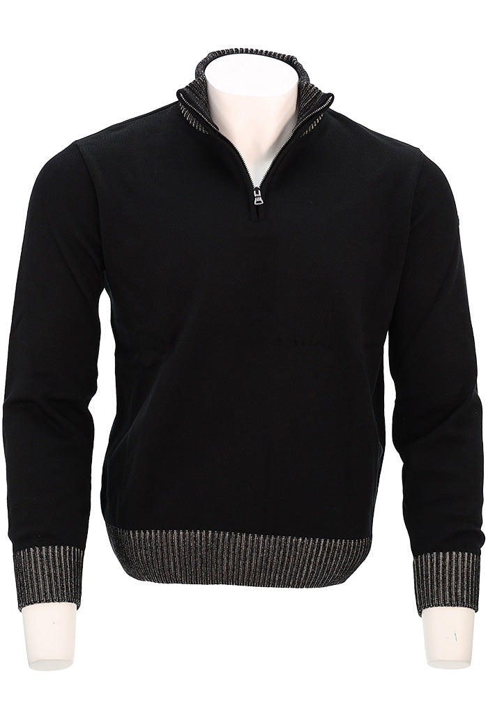 PAUL & SHARK Men’s Black Wool Half Zip Sweater with Mock Neck and Moon Badge – Mondo Uomo