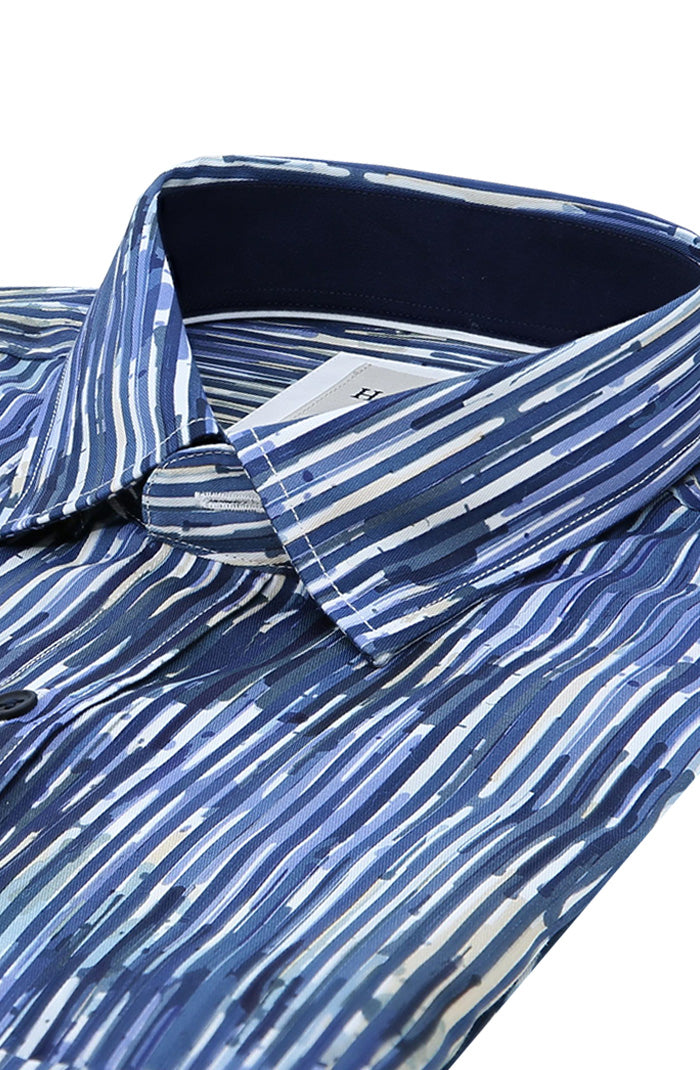 Haupt Men's Long Sleeve Shirt in Modern Fit With Abstract Vertical Stripe Pattern Close Up 9064-1314-073