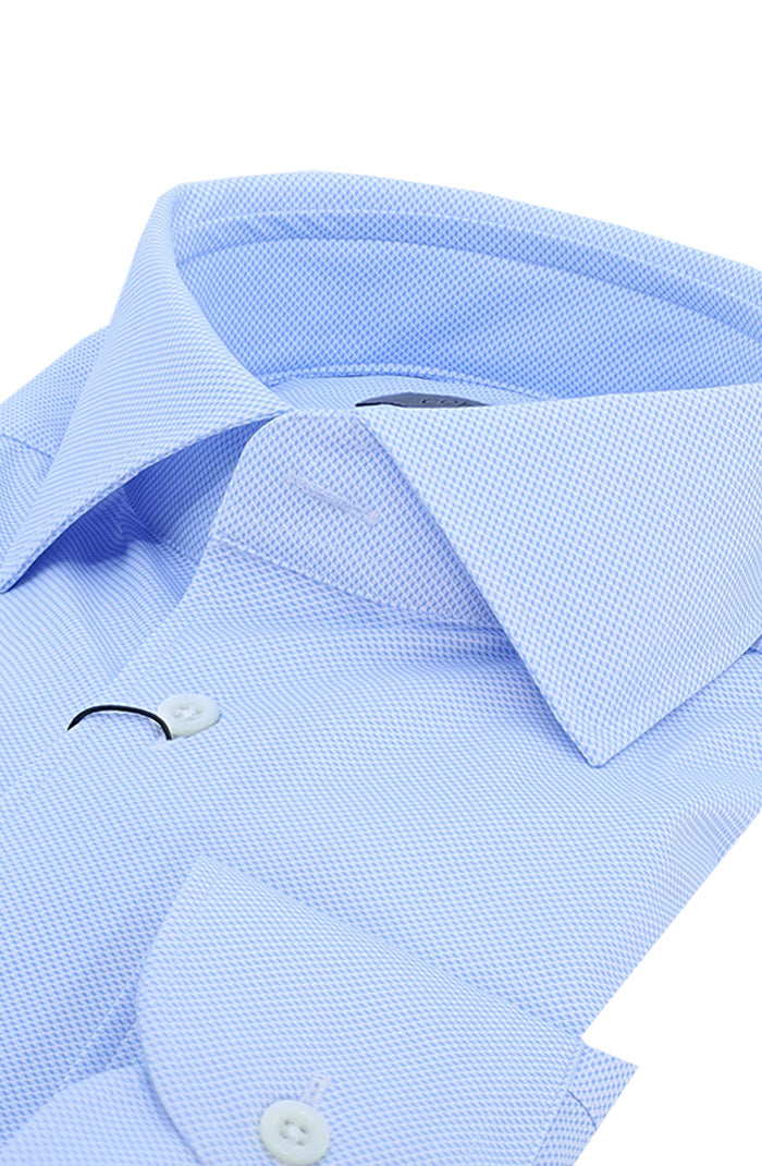 Corneliani Men's Performance Stretch L/S Shirt In Blue Close Up 148803
