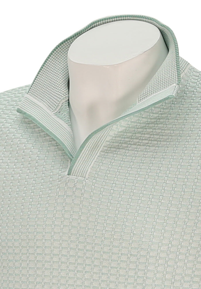St Croix Men's Two Tone Texture Open Mock In Meadow Green Close Up