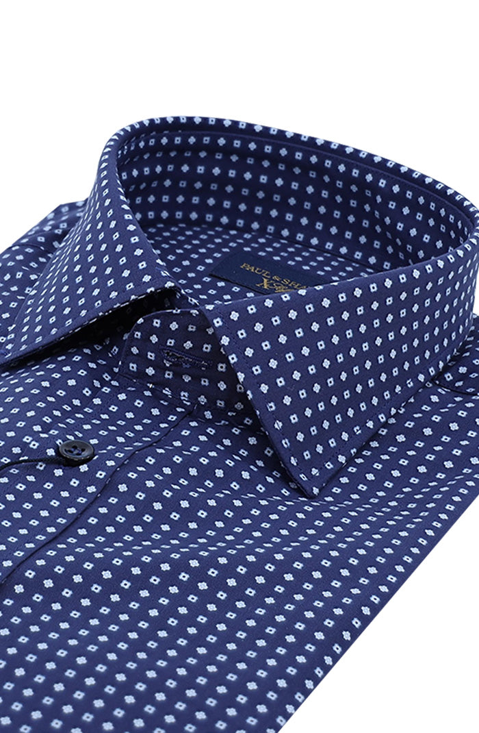 Paul & Shark Men's Cotton Button Down Shirt In Micro-Pattern Design Close Up