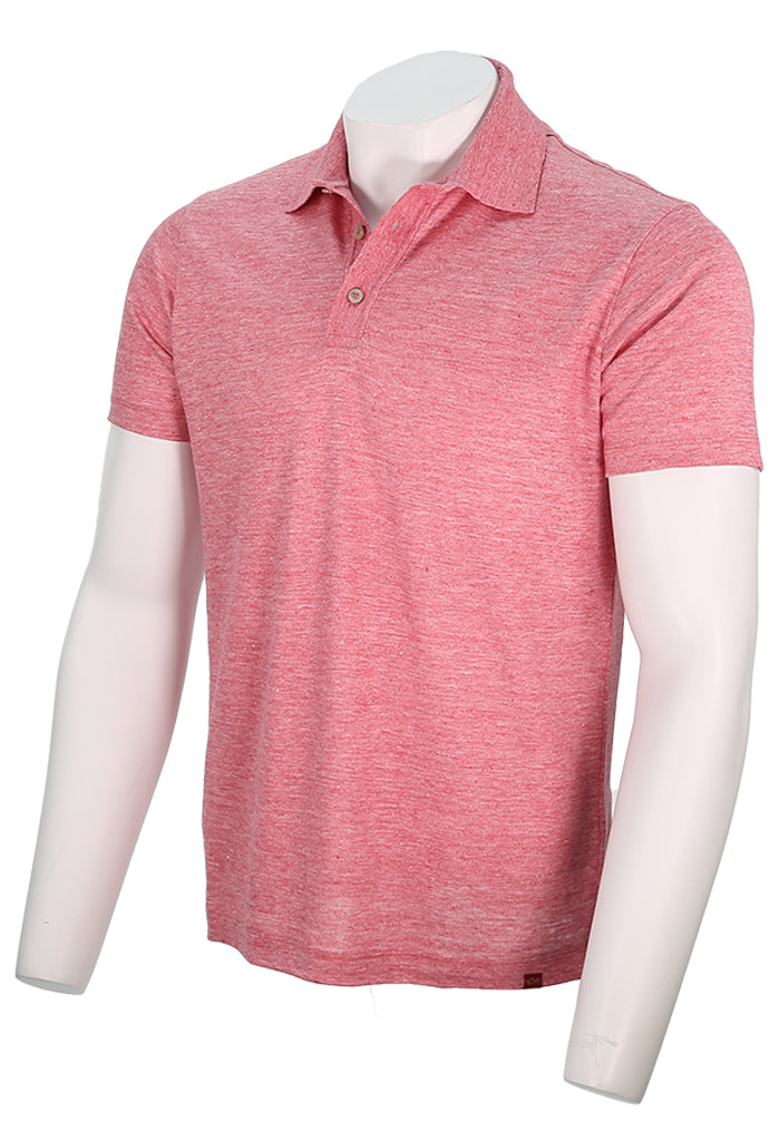 Paul & Shark Men's Shark Tag Linen Jersey Polo Shirt In Heathered Pink Angled View- Mnodo Uomo