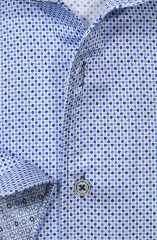 Marcello Dotted Blues Long Sleeve Shirt — fabric close-up