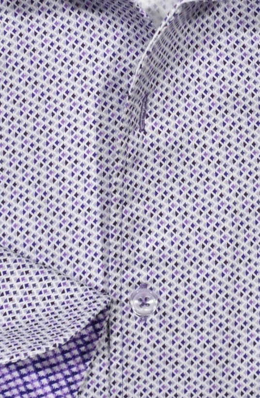 Marcello Lilac/Plum Neat Long Sleeve Shirt — fabric close-up