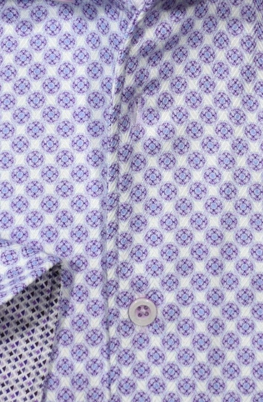 Marcello Plum Circle Medallion Long Sleeve Shirt — fabric close-up