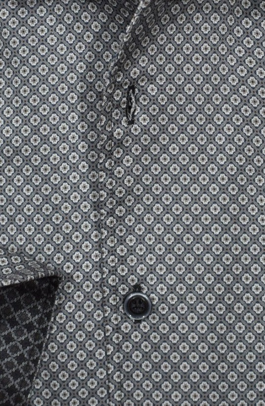 Marcello Steel Medallion Long Sleeve Shirt — fabric close-up