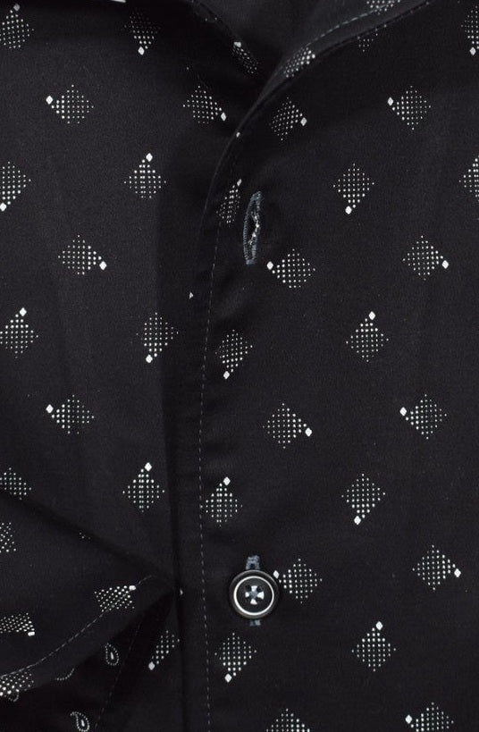 Marcello Black/White Diamond Long Sleeve Shirt — fabric close-up