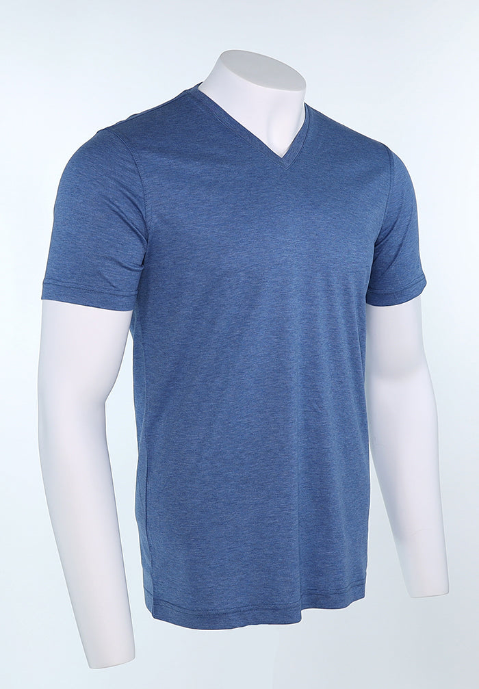 Raffi Aqua Cotton Noah V-Neck Tee in Denim – view 3 #Color_Denim