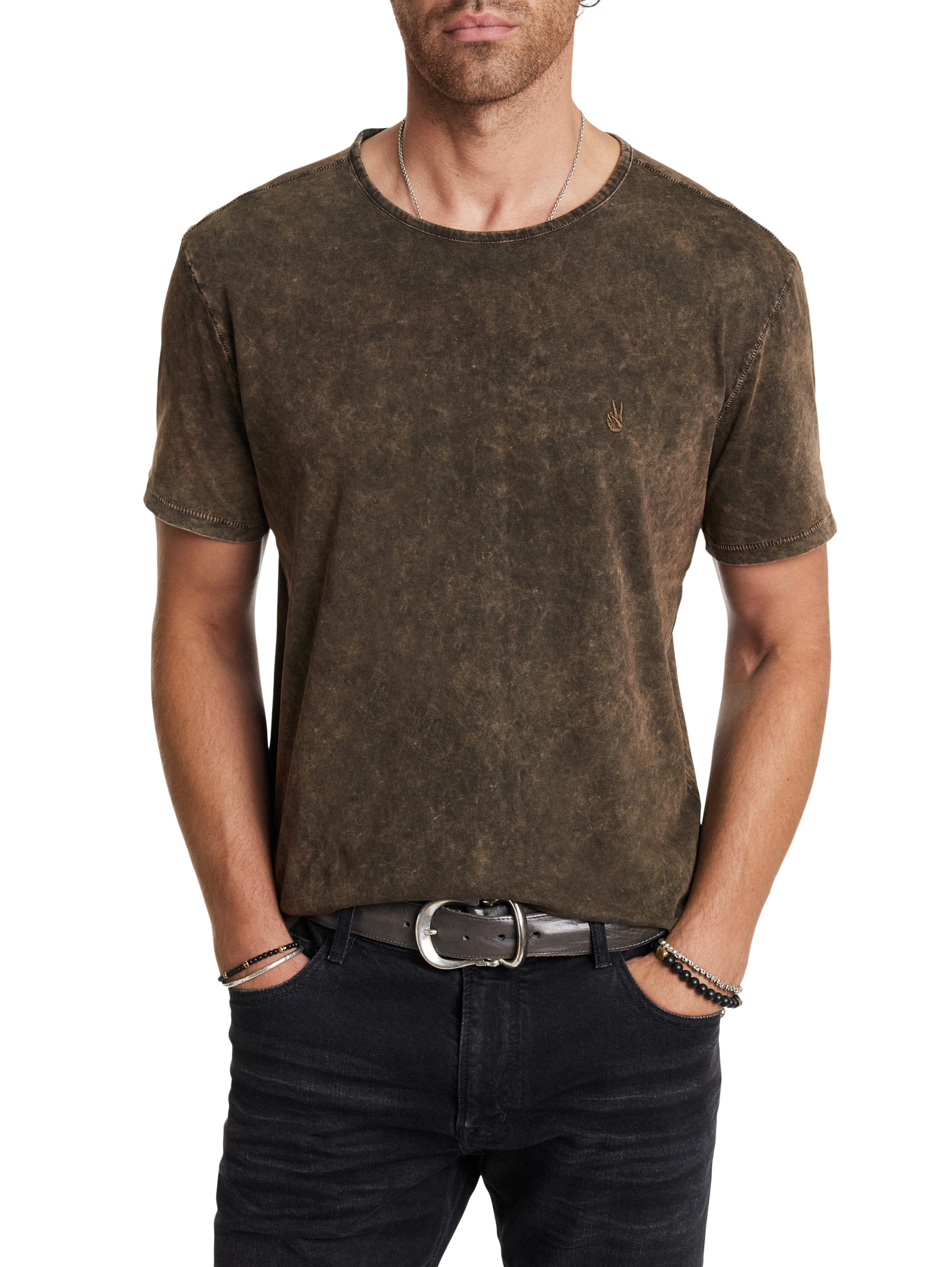 John Varvatos Gould Short Sleeve Crew Neck For Men In Sienna Brown On Model