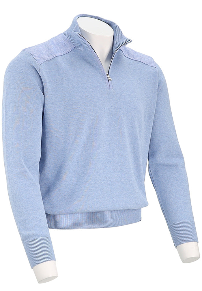 PAUL & SHARK Men's Linen Detail Fresco Cotton Half Zip Sweater In Light Blue Angled View 25411609