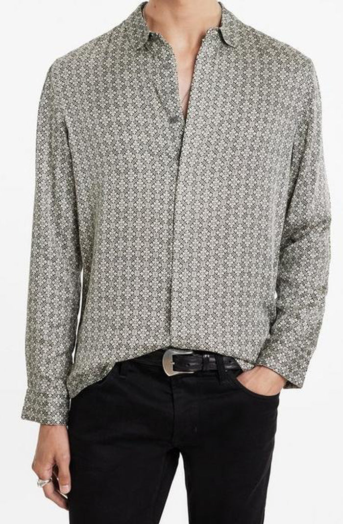 John Varvatos Rodney Men’s Foulard Print Long Sleeve Shirt On Model