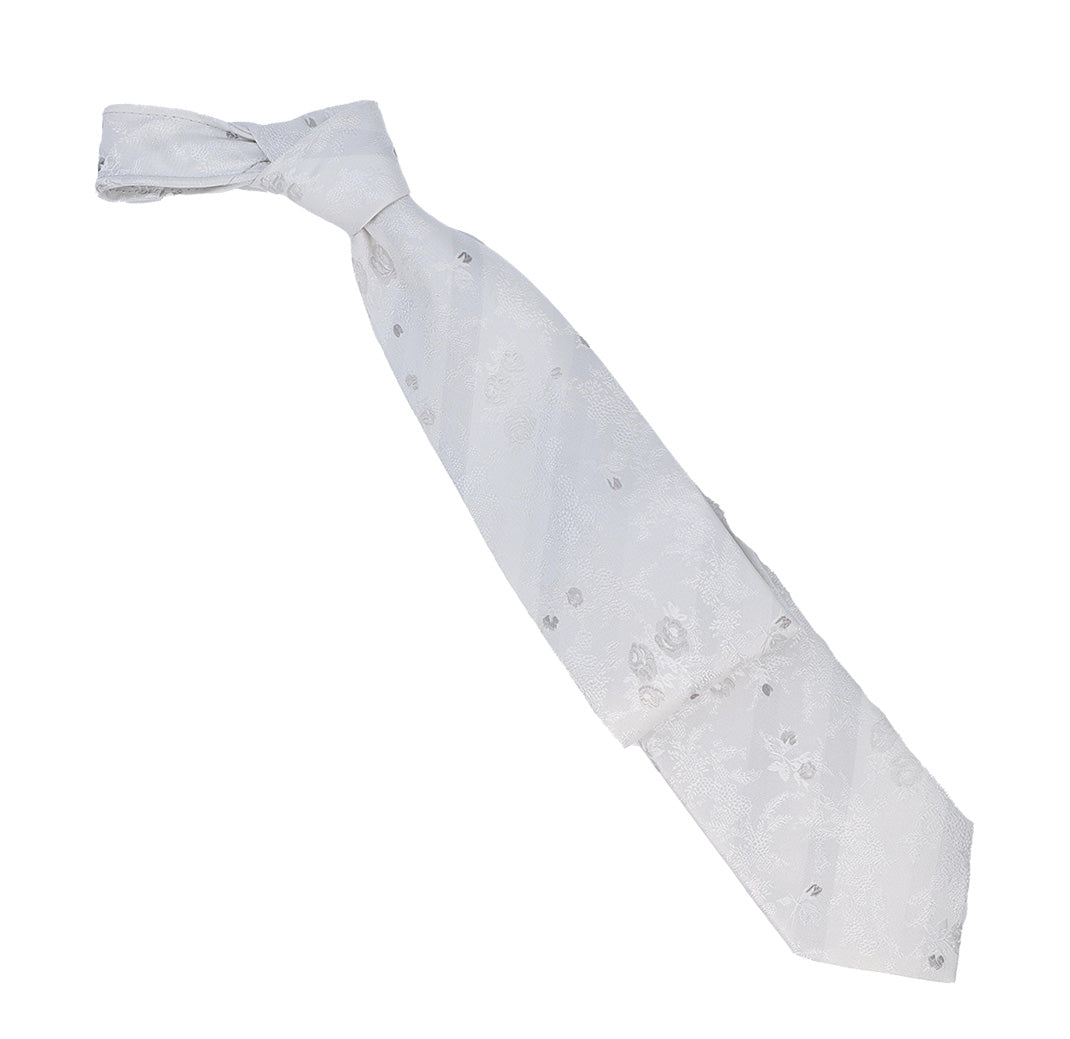 Italo Ferretti Men's Tie In Delicate White Floral Jacquard Pattern- Mondo Uomo