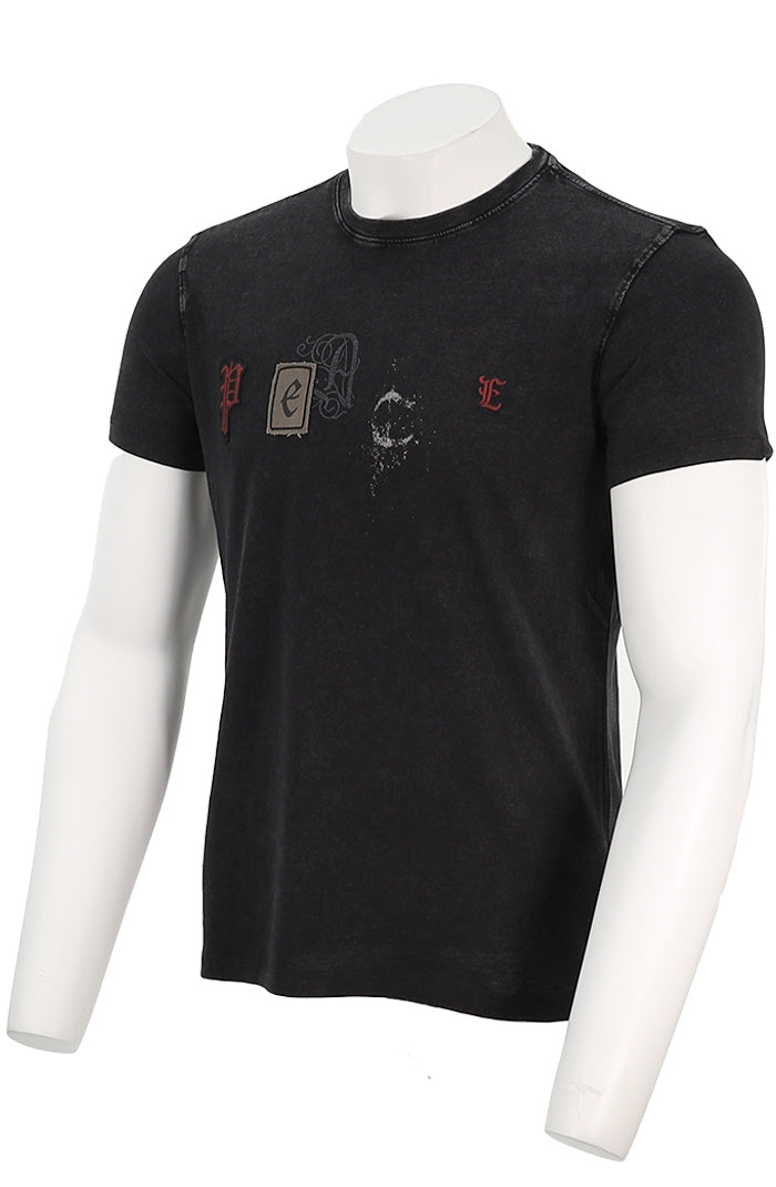 John Varvatos Short Sleeve Peace Tee For Men In Black Angled View - Mondo Uomo