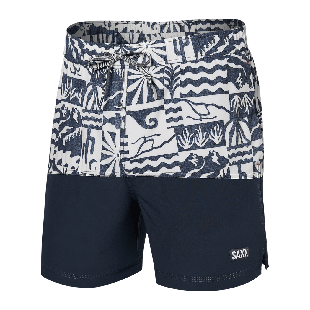 Saxx Oh Buoy Men’s Swim Shorts in Navy with White Graphic Print, Slim Fit, 5-Inch Inseam – Mondo Uomo