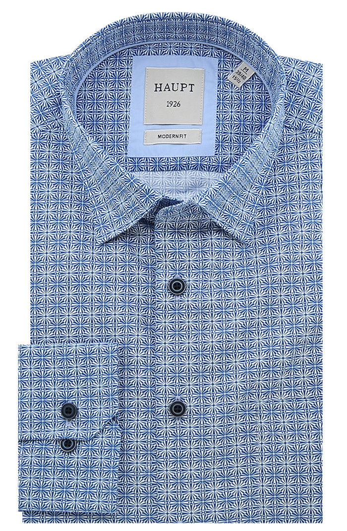Haupt Men's Blue Patterned Long Sleeve Shirt - Mondo Uomo Fine Menswear