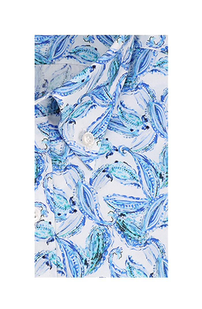 Paul & Shark Men’s Blue and White Floral Print Shirt with Button Down Collar Close Up 24413136