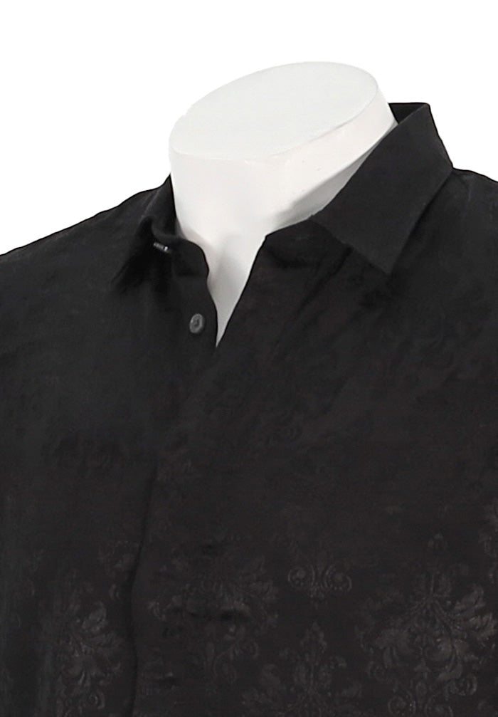 John Varvatos Men's Rodney Placket L/S Shirt In Ebony Close Up