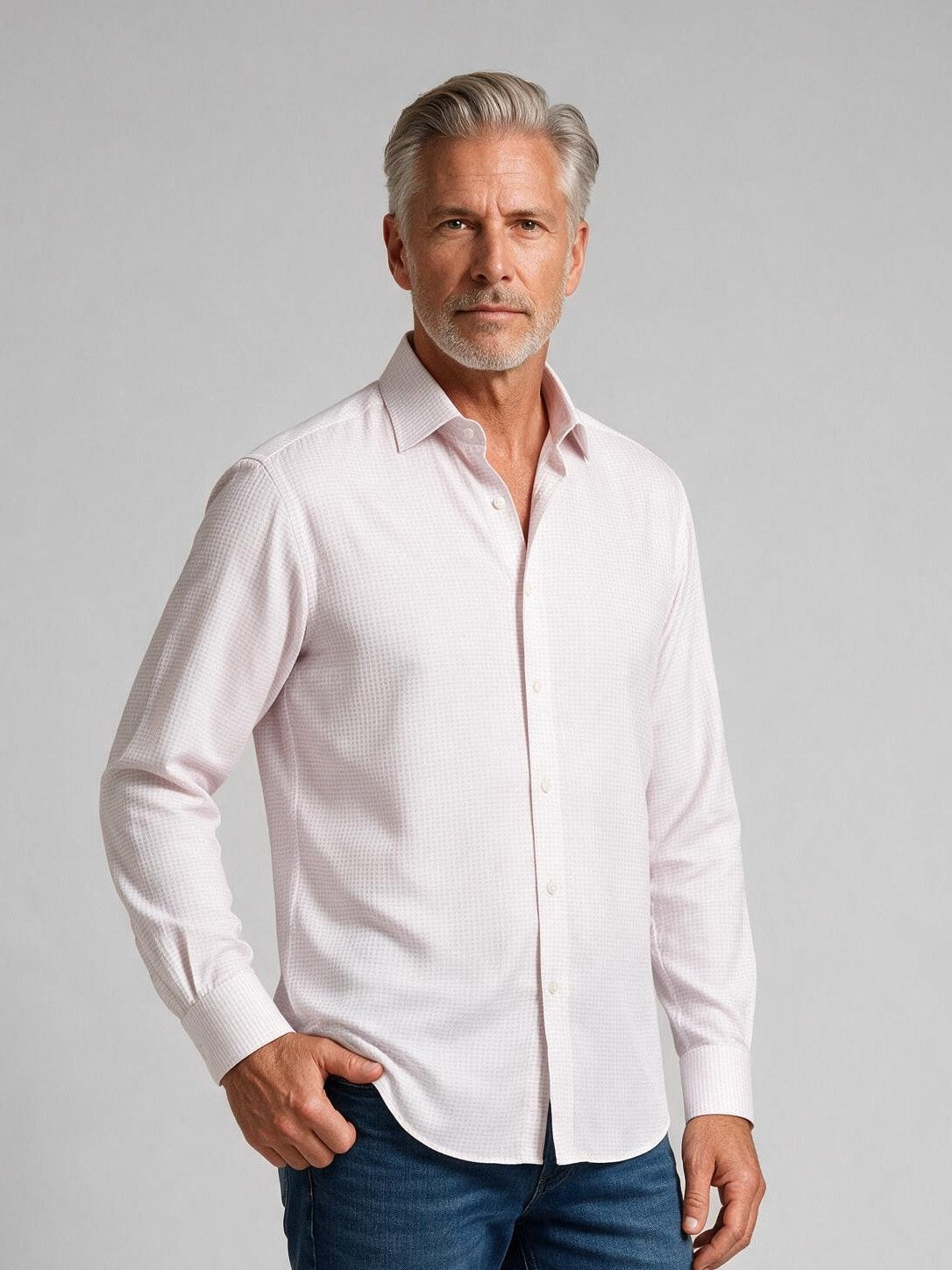 Bugatchi L/S Alvin Shirt, Dusty Pink, detail | Mondo Uomo Naples FL