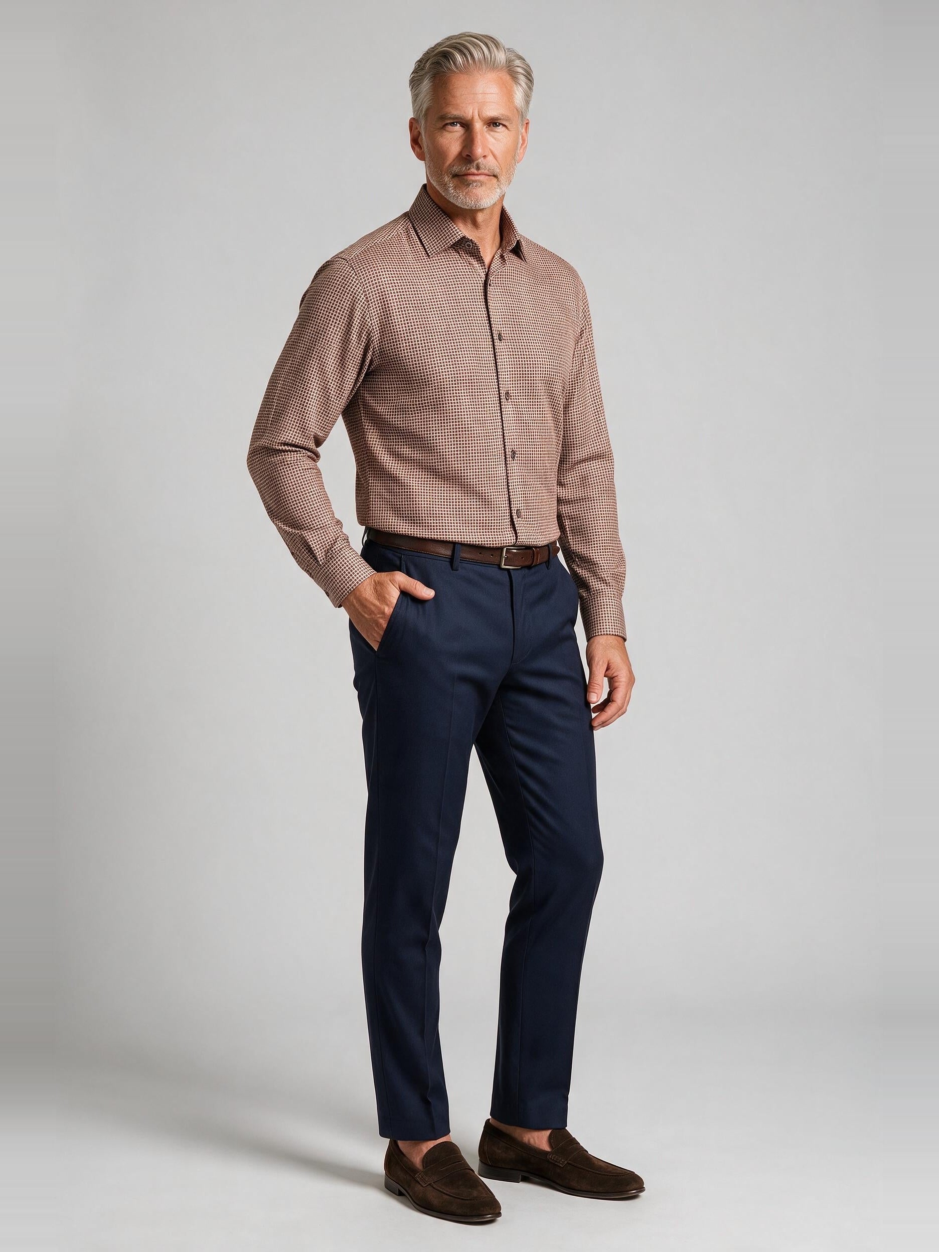 Bugatchi L/S Alvin Shirt, Sienna, worn with a dress trouser | Mondo Uomo Naples FL