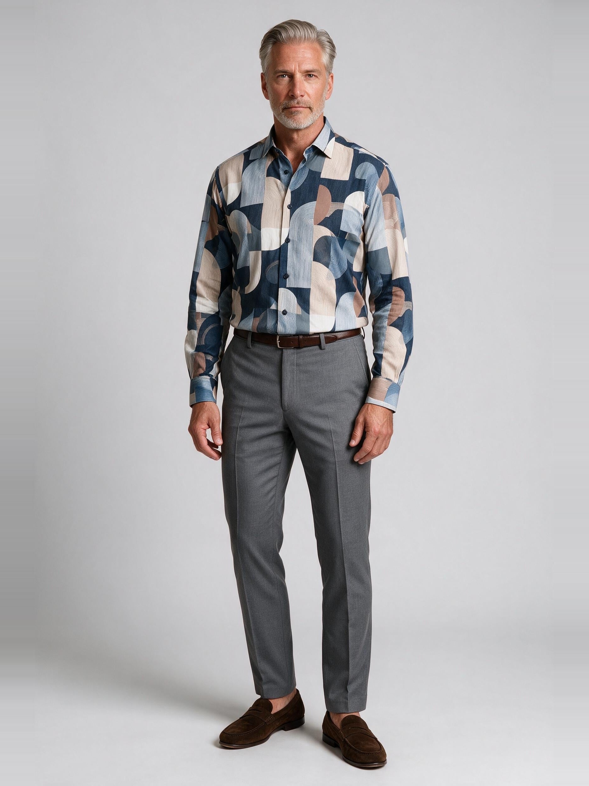 Bugatchi L/S Julian Shirt, Air Blue, worn with a dress trouser | Mondo Uomo Naples FL