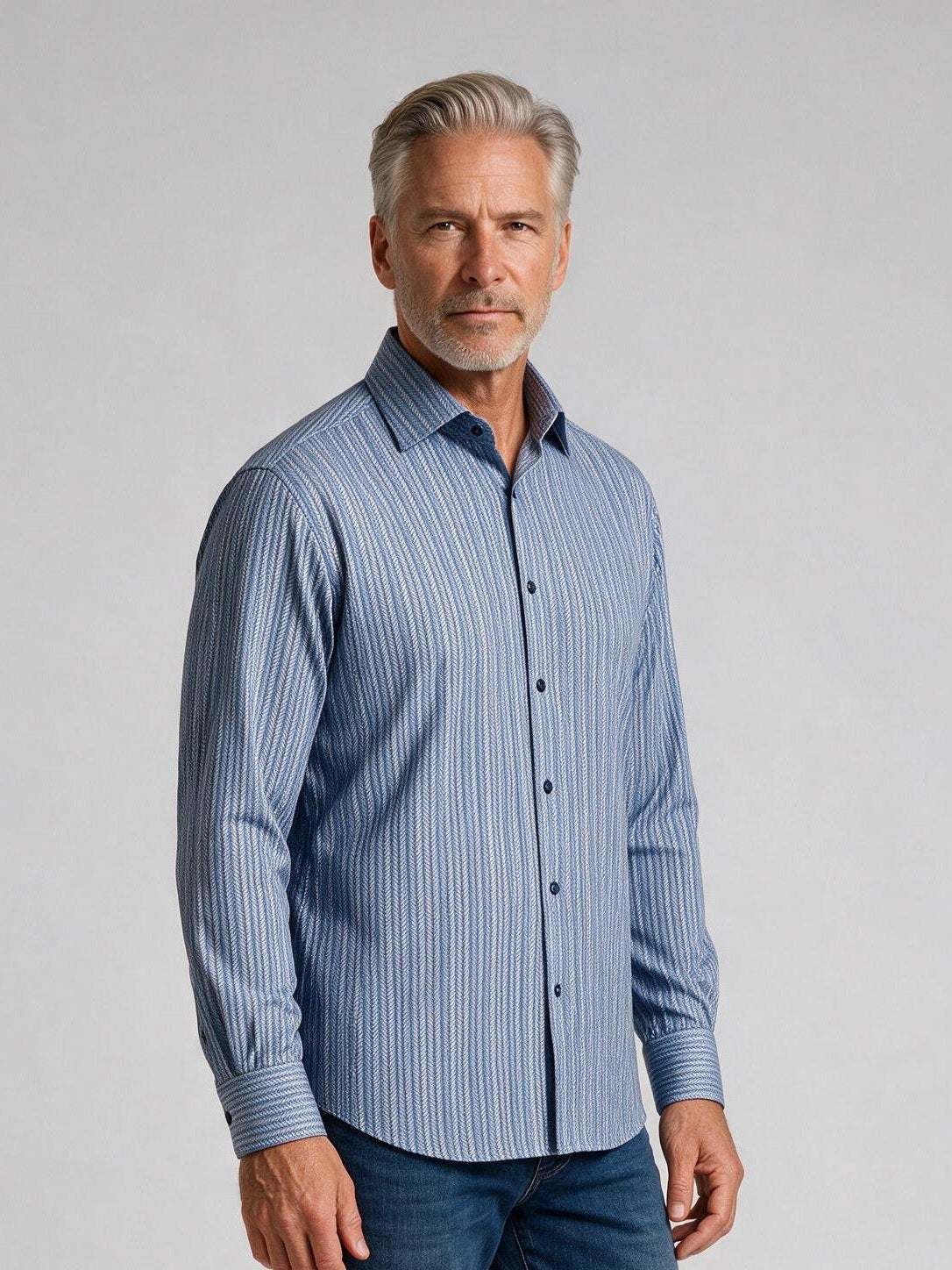 Bugatchi Ooohcotton L/S Devon Shirt, Air Blue, detail | Mondo Uomo Naples FL