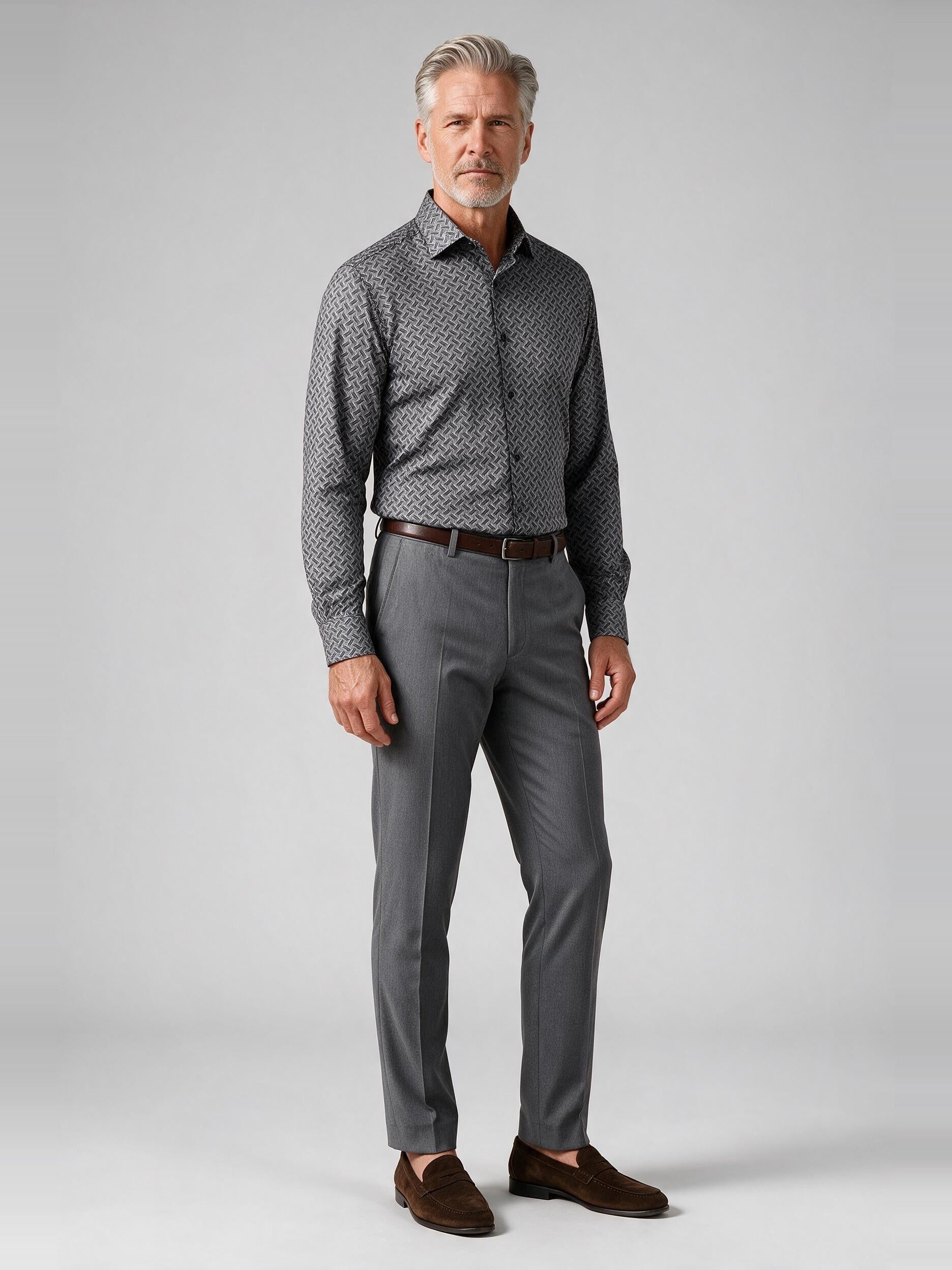 Bugatchi Ooohcotton L/S Devon Shirt, White, worn with a dress trouser | Mondo Uomo Naples FL
