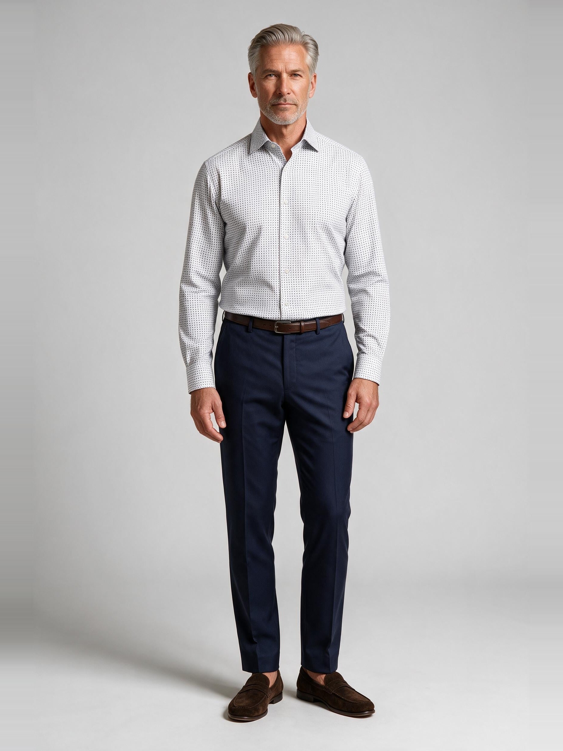 Bugatchi Ooohcotton L/S Devon Shirt, White, worn with a dress trouser | Mondo Uomo Naples FL