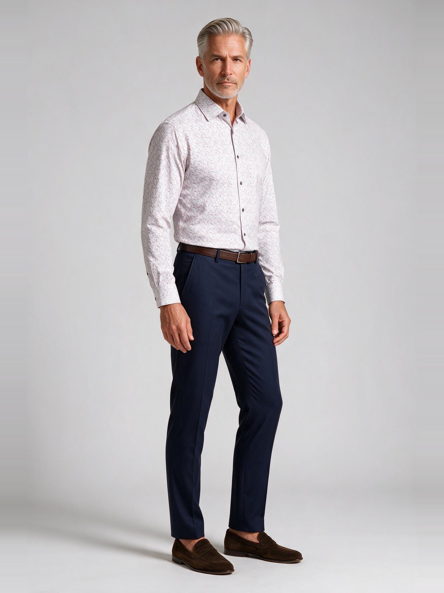 Bugatchi Ooohcotton L/S James Shirt, Dusty Pink, worn with a dress trouser | Mondo Uomo Naples FL