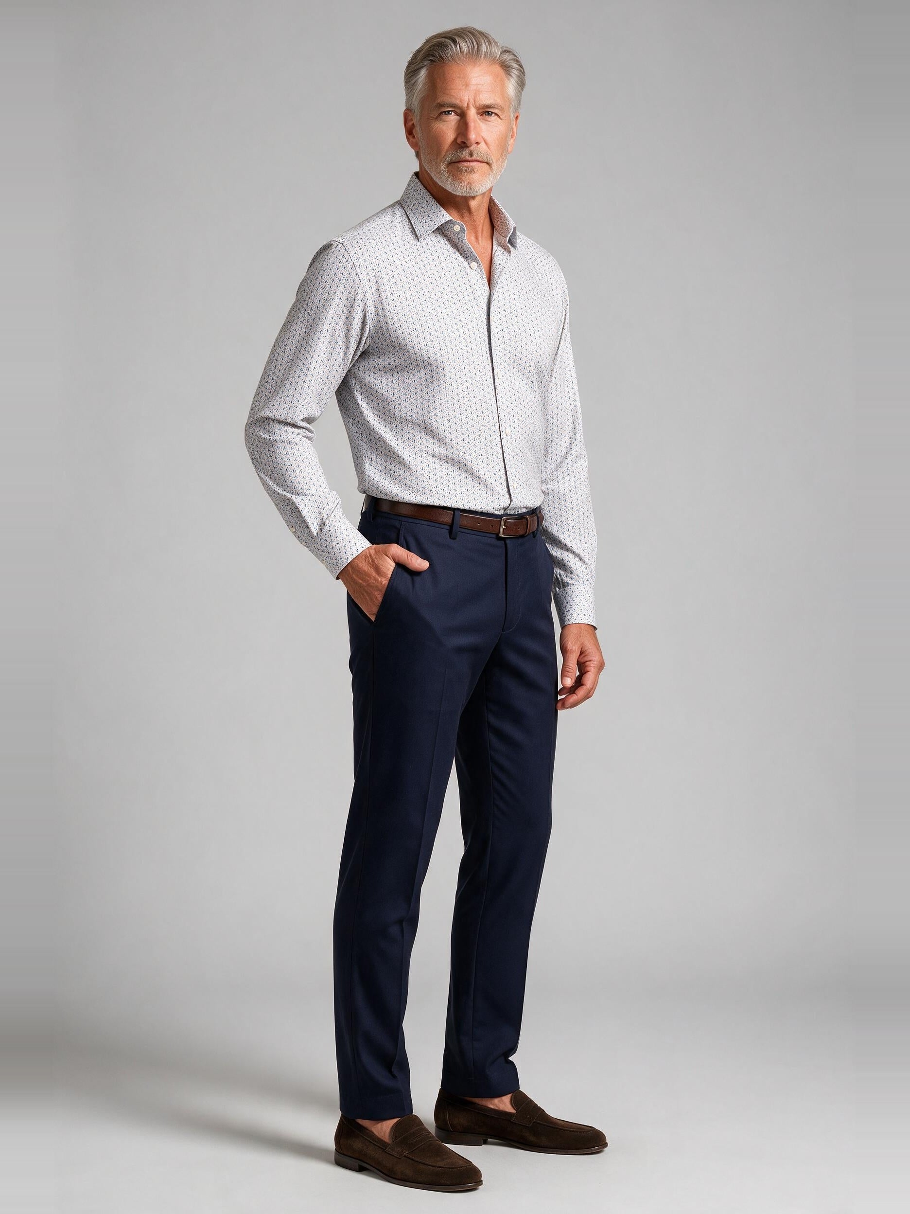 Bugatchi Ooohcotton L/S James Shirt, Sand, worn with a dress trouser | Mondo Uomo Naples FL